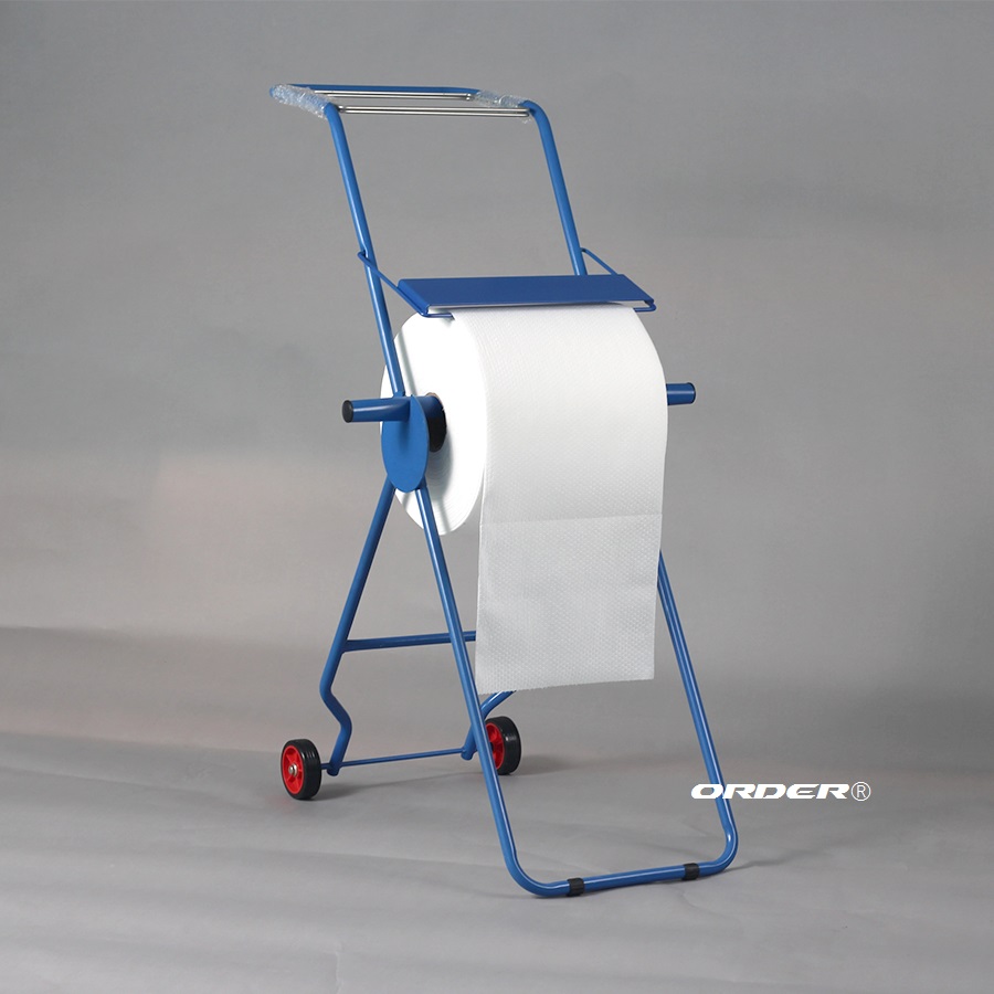 可移動烤漆紙架支架6155落地式藍色工業大卷擦拭布帶輪子